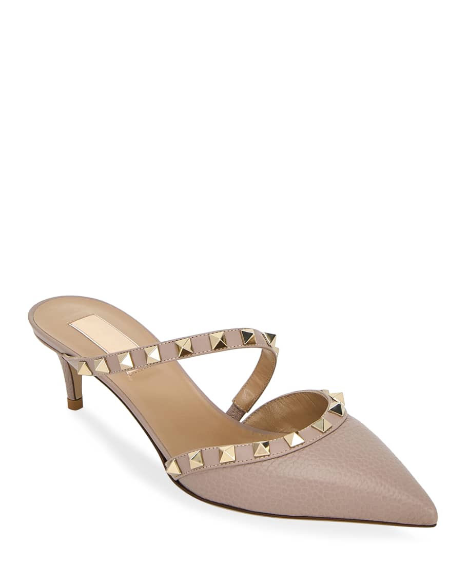 Merchandising offset Converge Valentino Garavani Rockstud Leather Kitten-Heel Mules | Neiman Marcus