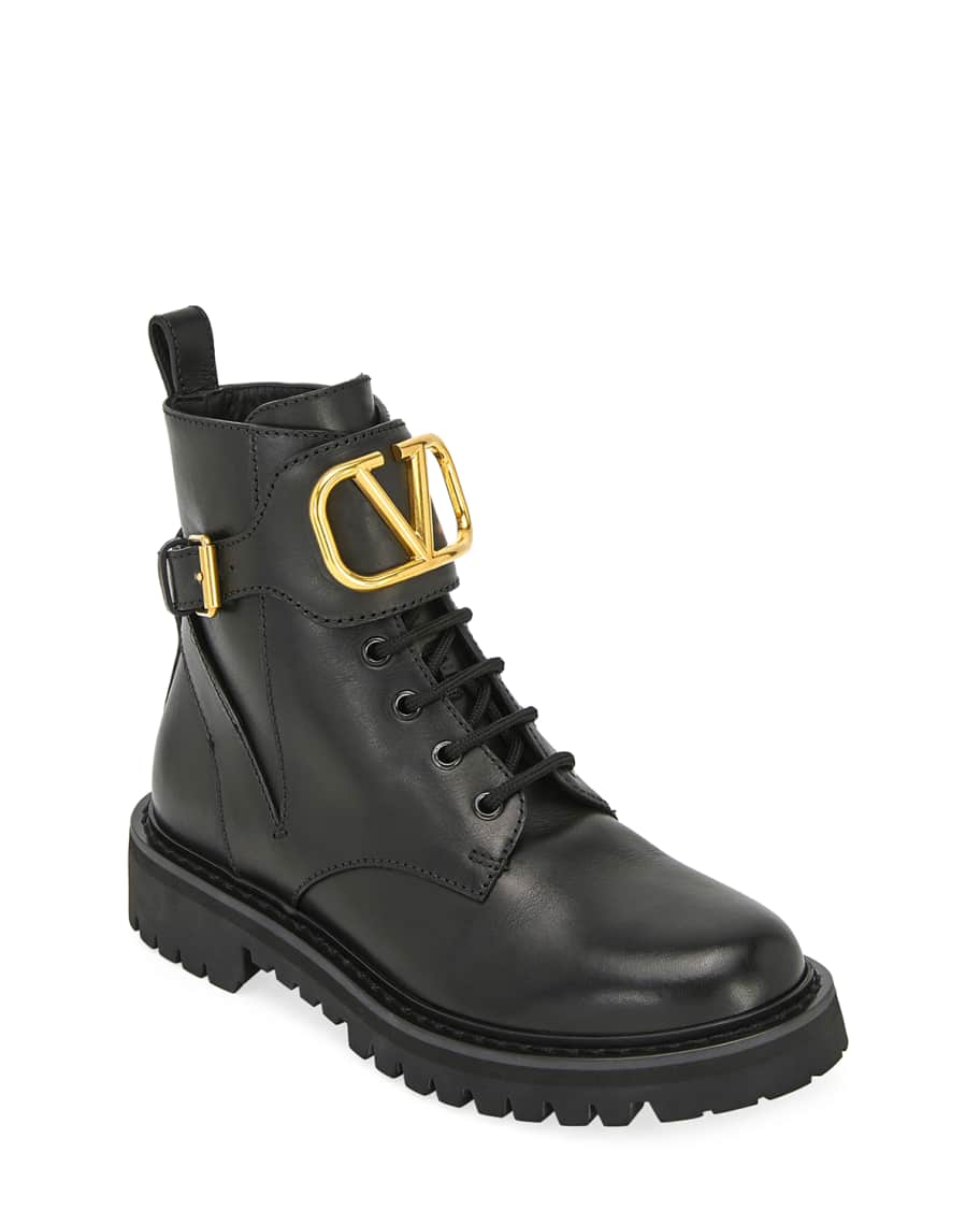 Valentino Garavani VLOGO Leather Combat Boots | Neiman Marcus