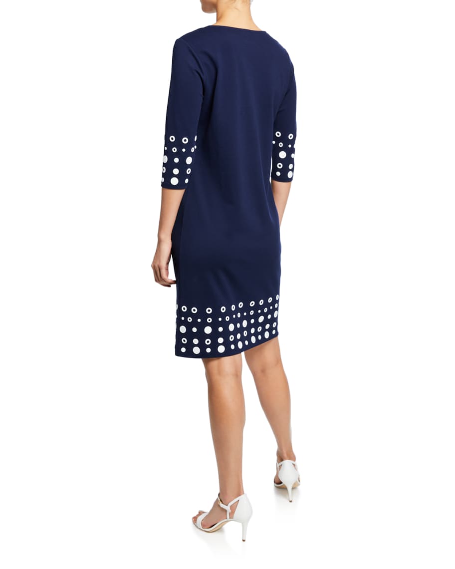 Image 2 of 2: Square-Neck 3/4-Sleeve Dress with Circle Border Trim