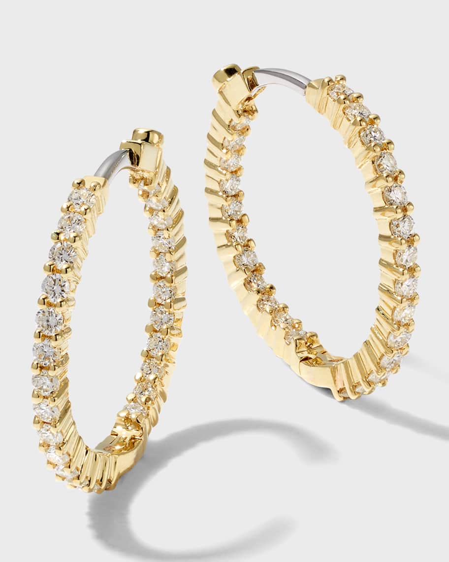 Roberto Coin 22mm Yellow Gold Diamond Hoop Earrings, 1ct | Neiman Marcus