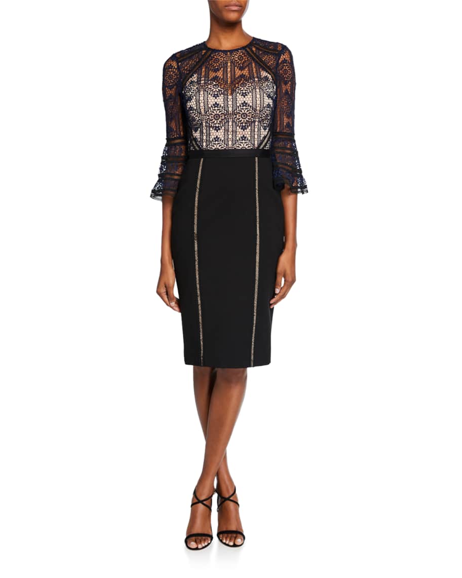 Catherine Deane Mira Bell-Sleeve Lace Cocktail Dress | Neiman Marcus