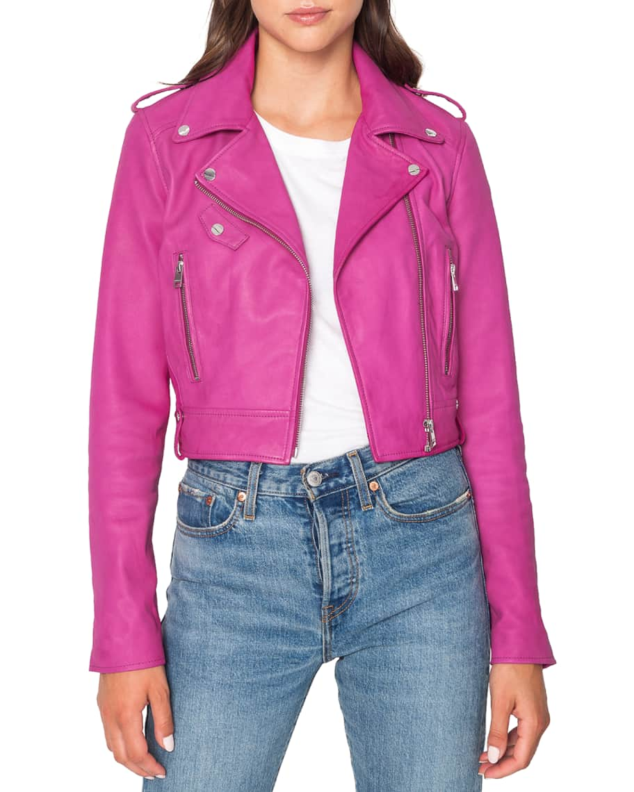 Lamarque Ciara Cropped Leather Biker Jacket