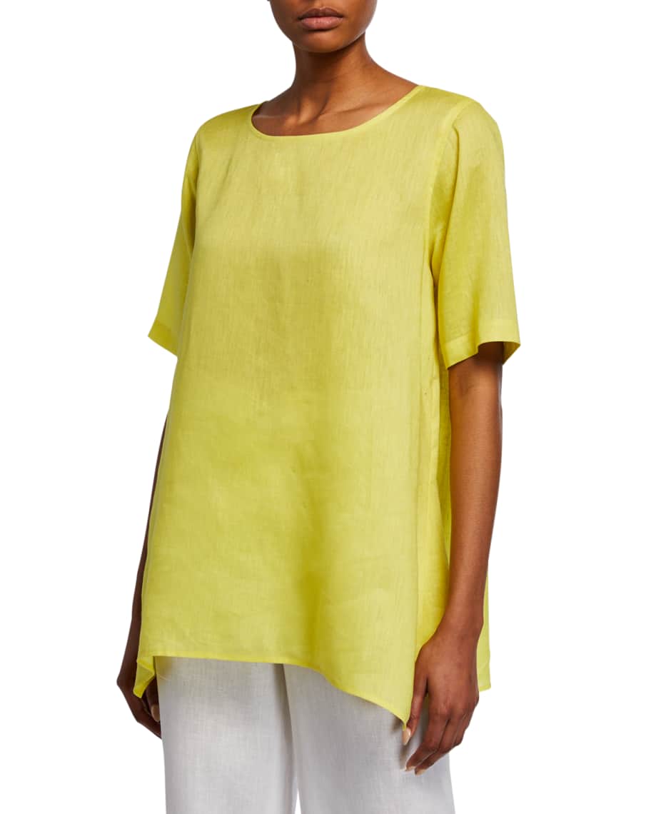 Caroline Rose Plus Size Short-Sleeve Tissue-Linen Swing Tee | Neiman Marcus