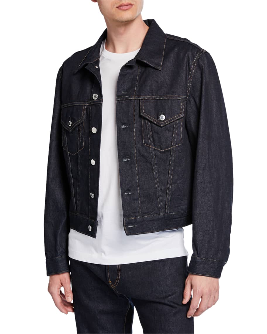 Helmut Lang Men's Accelerated Raw Masc Denim Trucker Jacket | Neiman Marcus