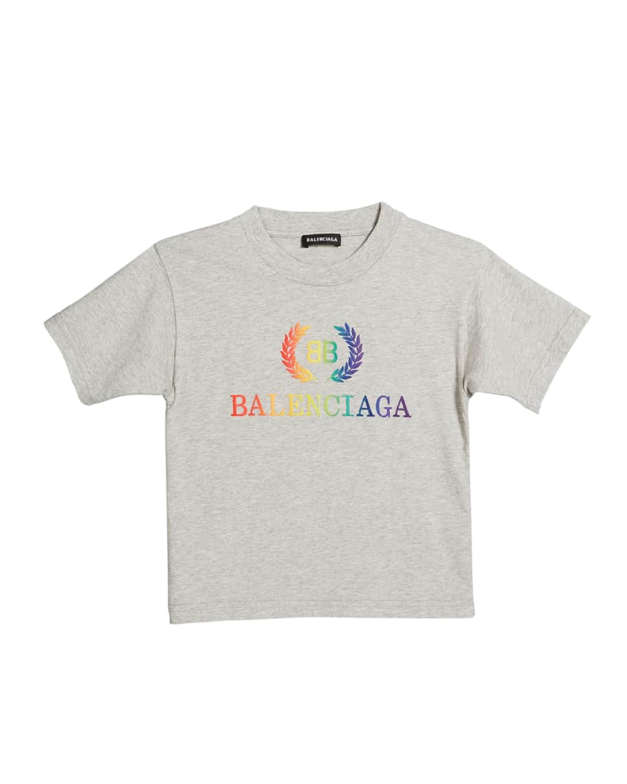 Balenciaga Short-Sleeve Rainbow Logo Crest T-Shirt, Size 2-10 Neiman Marcus