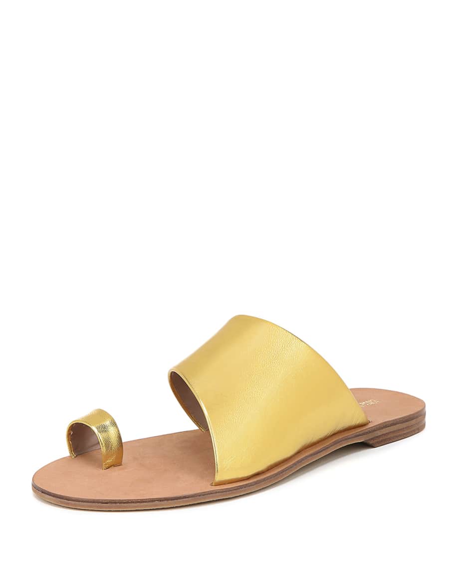 Diane von Furstenberg Brittany Flat Metallic Leather Slide Sandals ...