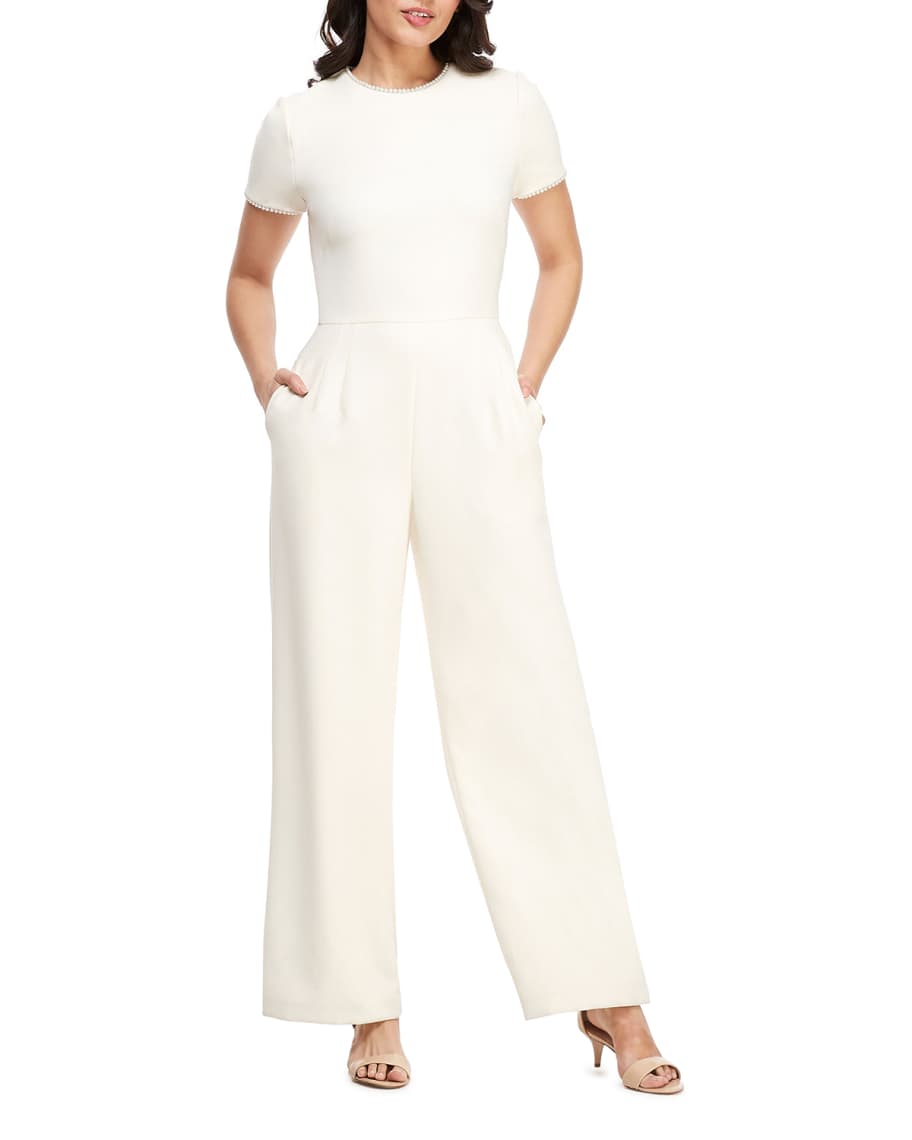 Gal Meets Glam Collection Crewneck Short-Sleeve Jumpsuit with Faux ...