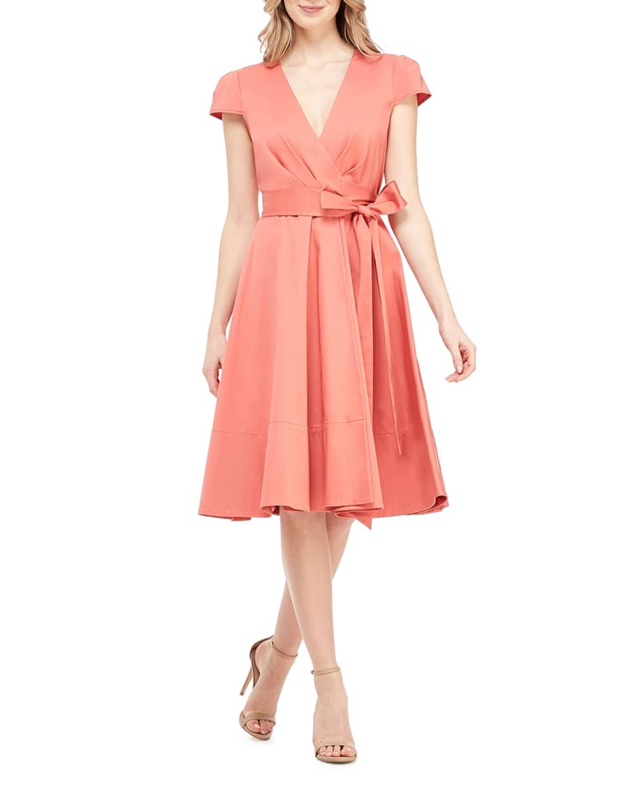 Gal Meets Glam Collection CapSleeve StretchCotton Wrap Dress Neiman