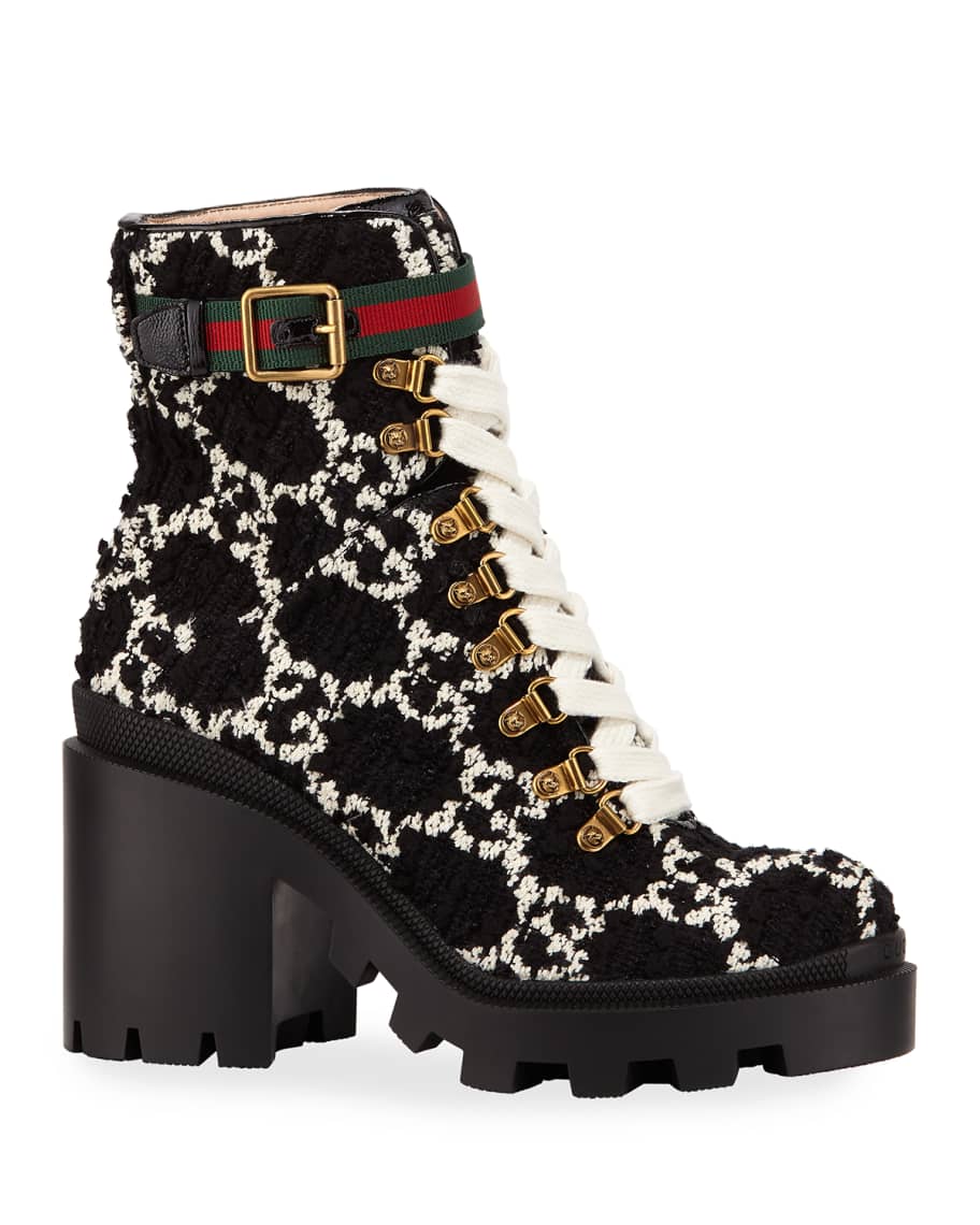 Gucci Trip GG Tweed Lace-Up Booties | Neiman Marcus