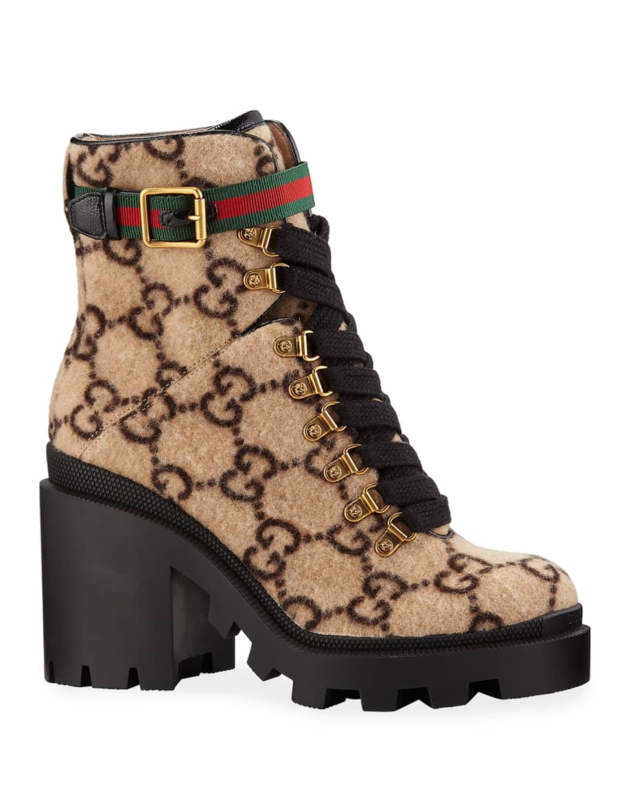 Gucci Trip GG Wool Lace-Up Booties | Neiman Marcus