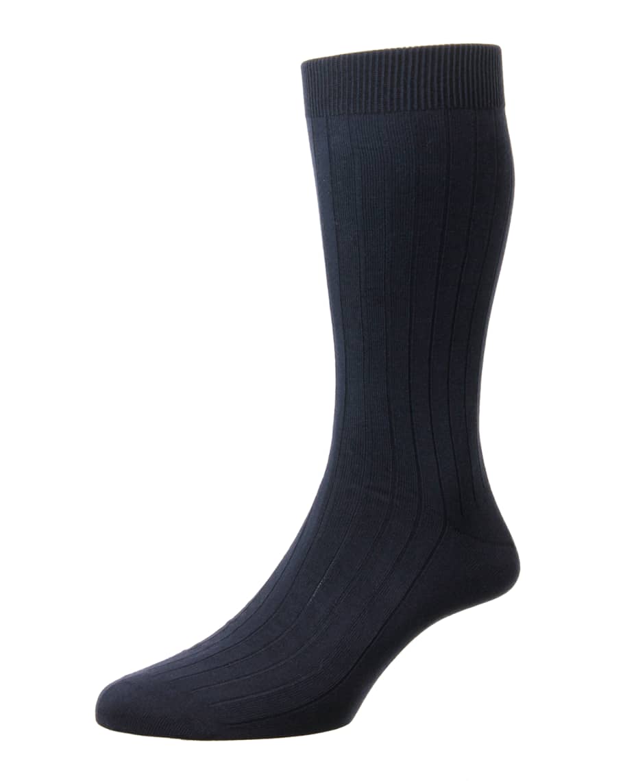 Pantherella Men's Sea Island Cotton Rib-Knit Socks | Neiman Marcus