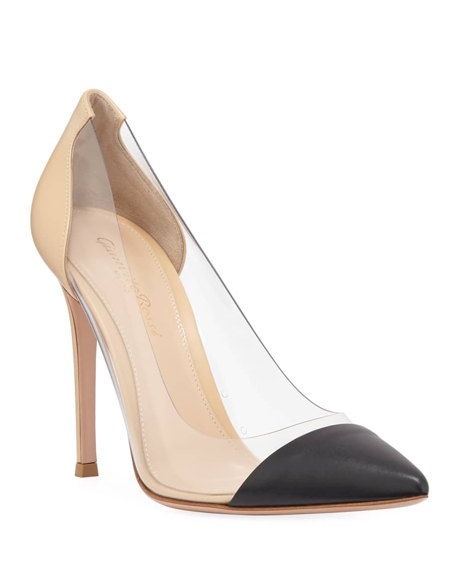 Gianvito Rossi Clear-Sided Leather Cap-Toe Pumps | Neiman Marcus