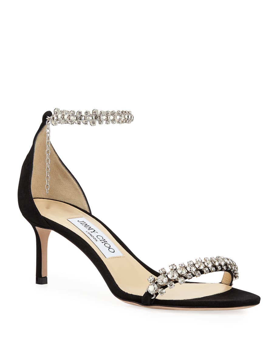 Jimmy Choo Shiloh Mid-Heel Crystal Anklet Sandals | Neiman Marcus