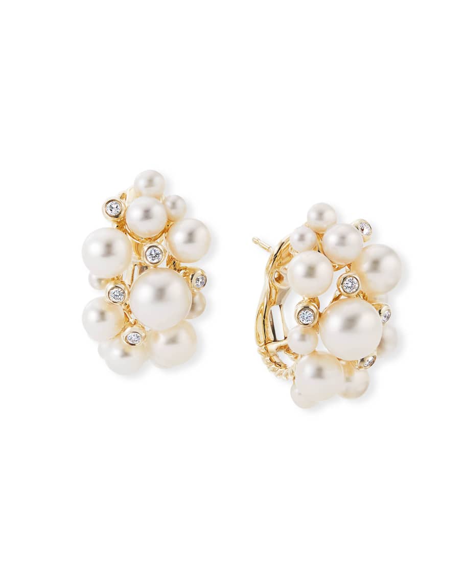 David Yurman 18k Gold Pearl Cluster Hoop Earrings with Diamonds ...