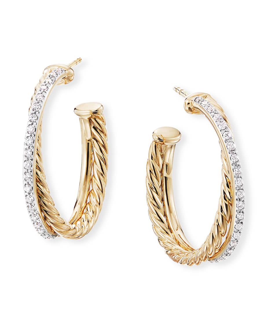 David Yurman DY Crossover Medium Gold Hoop Earrings w/ Diamonds ...