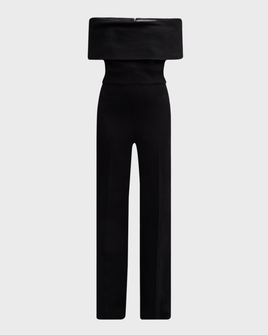 Lela Rose Off-the-Shoulder Crepe Jumpsuit | Neiman Marcus