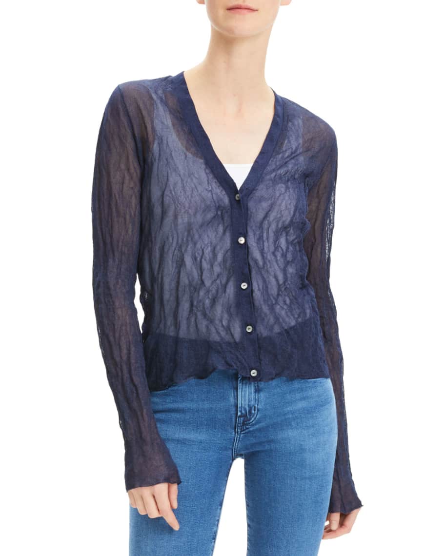 Theory Crinkle Button Front Metallic Crepe Cardigan Neiman Marcus