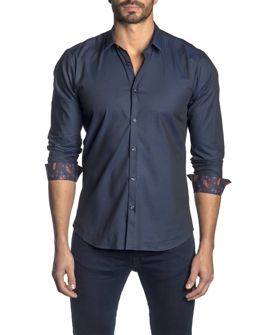 Jared Lang Men's Solid Poplin Sport Shirt w/ Contrast Facing | Neiman ...
