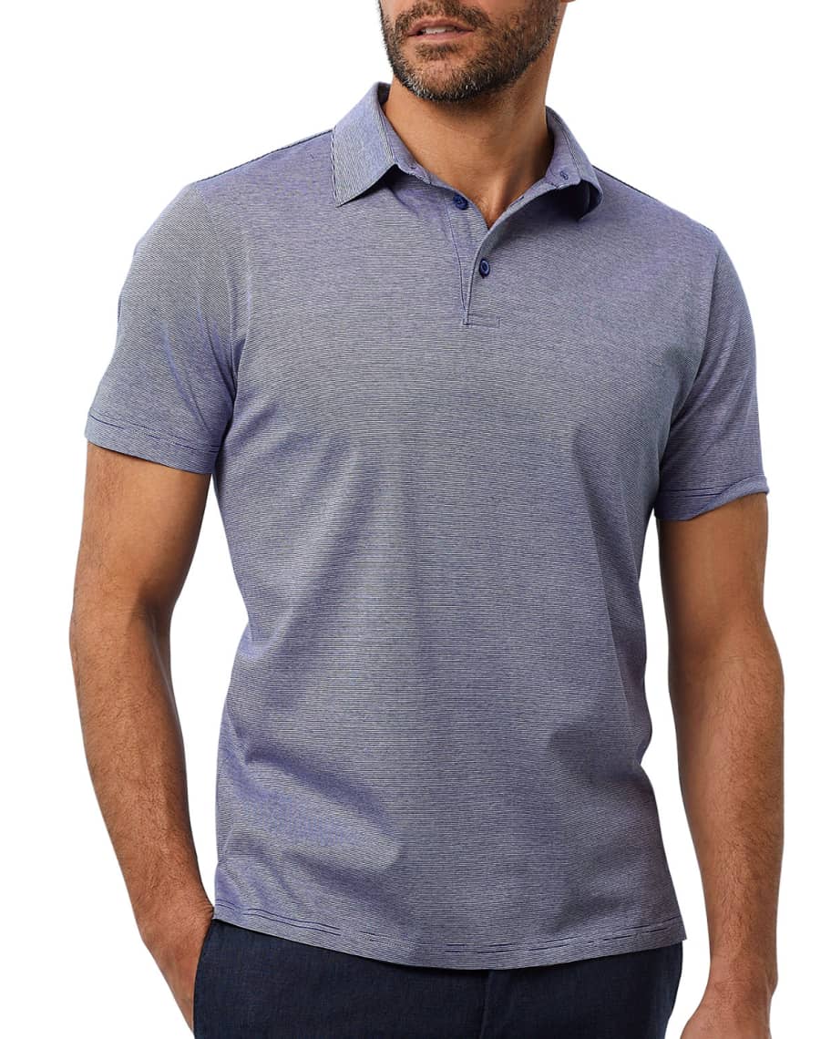 David Donahue Men's Fine Lines Polo Shirt, Navy | Neiman Marcus