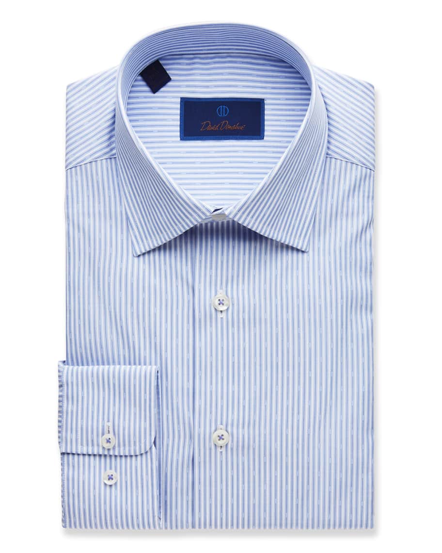 David Donahue Men's Regular-Fit Striped Dress Shirt, Blue | Neiman Marcus