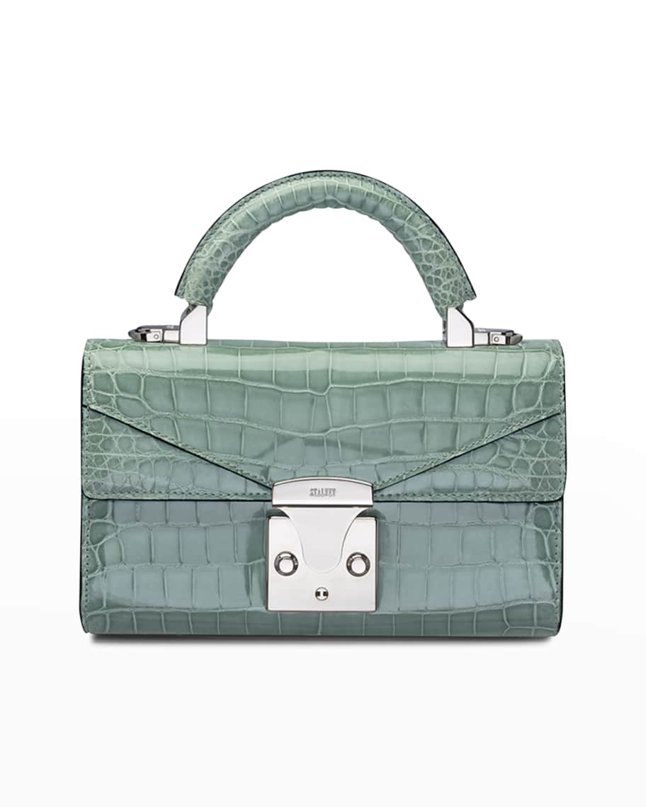 STALVEY Glossy Crocodile Mini Top-Handle Bag, Green | Neiman Marcus