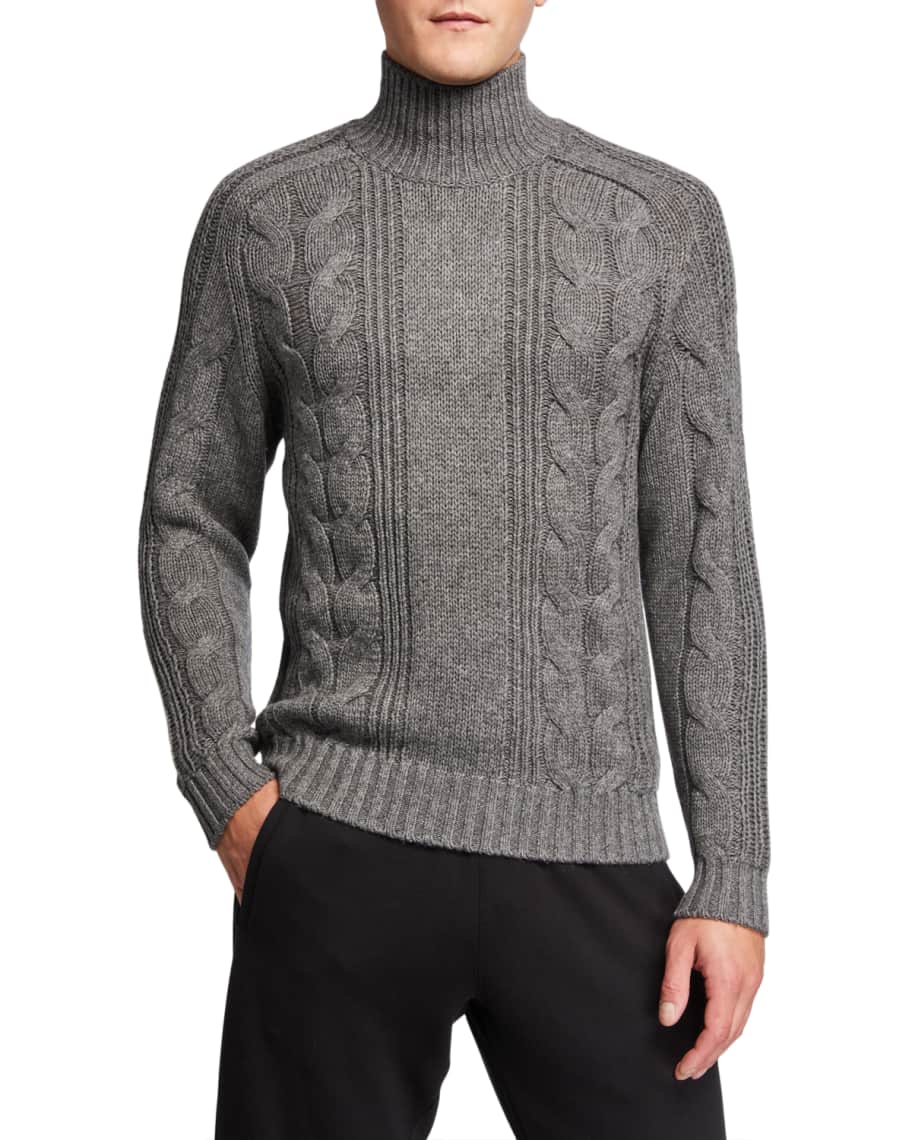 Vince Men's Solid Cable-Knit Turtleneck Sweater | Neiman Marcus