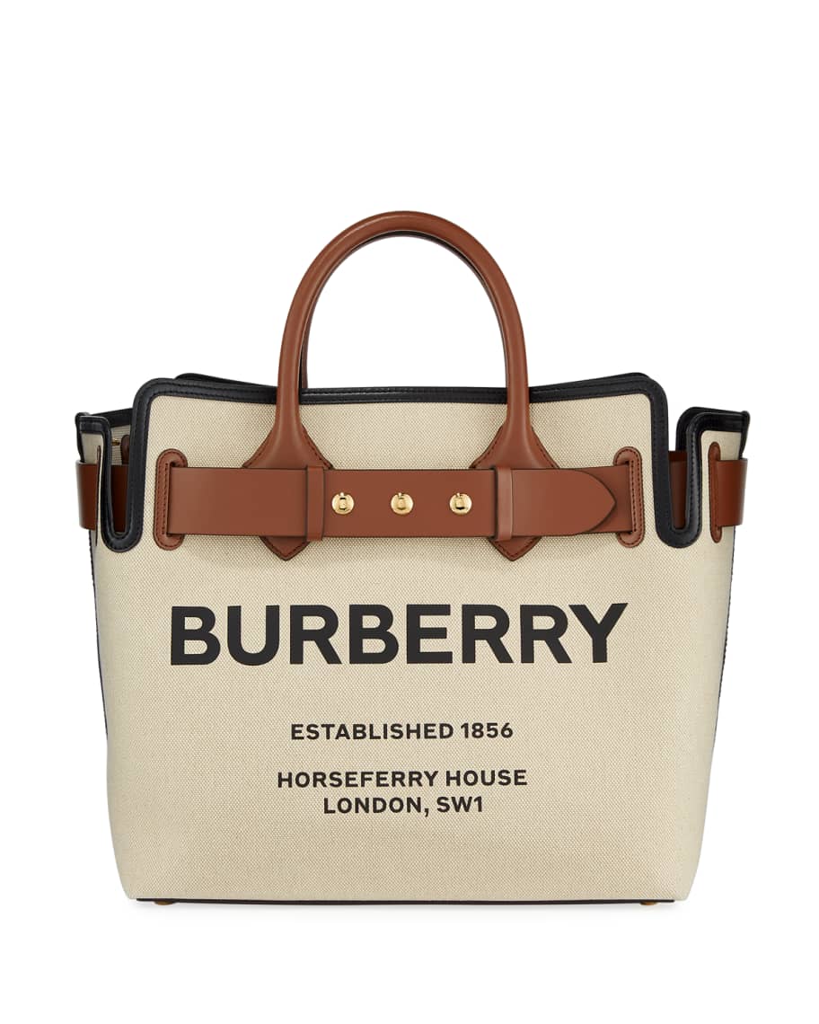 Burberry Horseferry Print Canvas Leather-Belted Medium Tote Bag