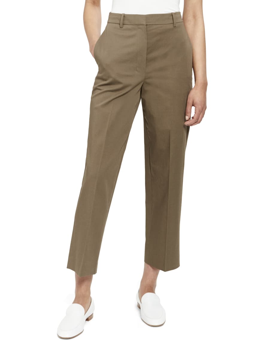 Theory High-Waist Straight-Leg Stretch-Cotton Ankle Pants
