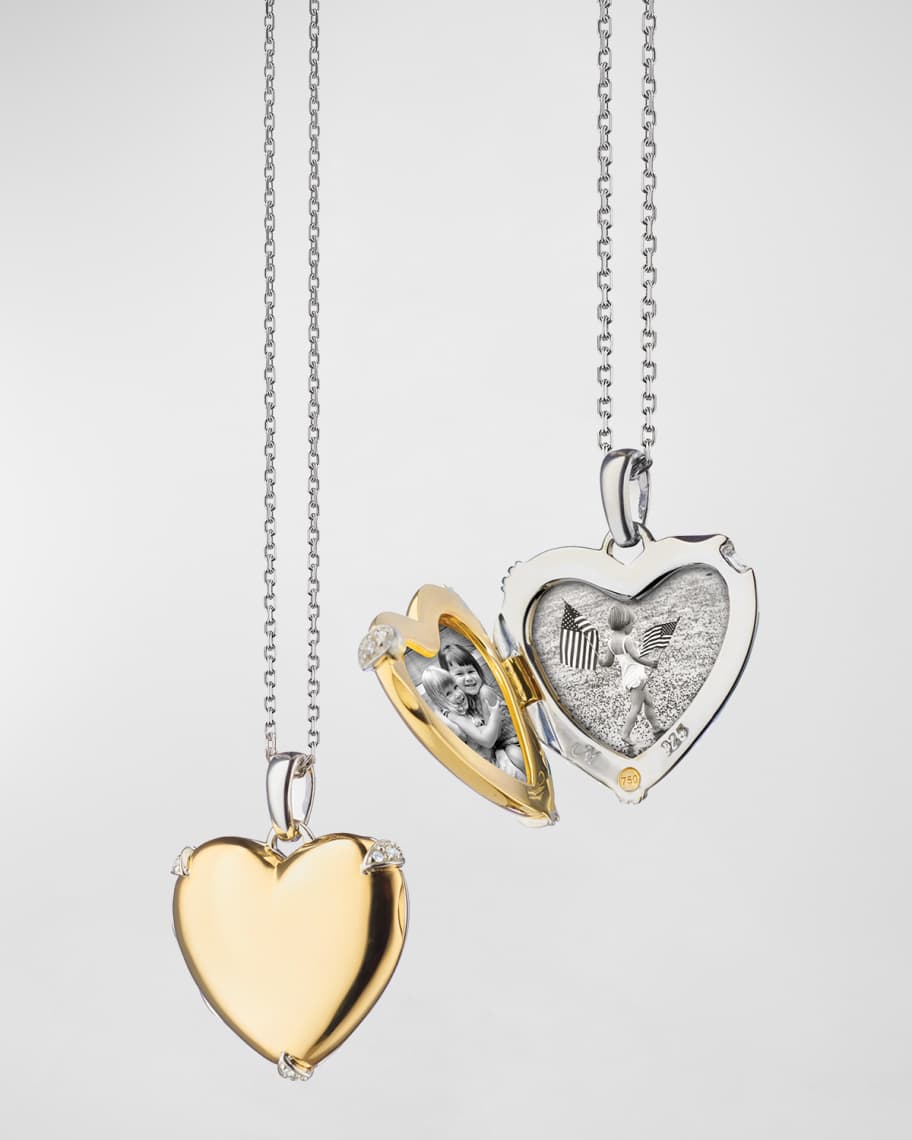 Monica Rich Kosann Two Tone Heart of Gold Locket Necklace in 18K Yellow Gold and Sterling Silver