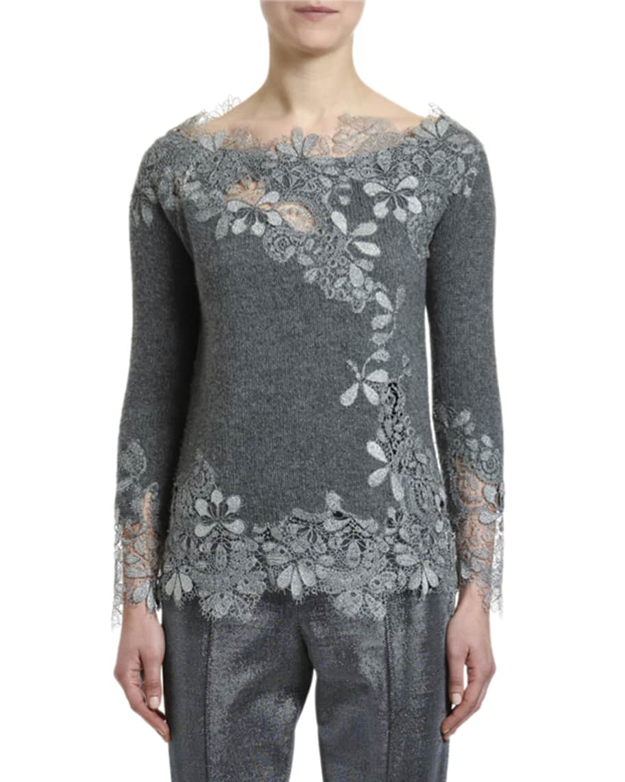 Ermanno Scervino Cashmere Glitter-Lace Sweater | Neiman Marcus