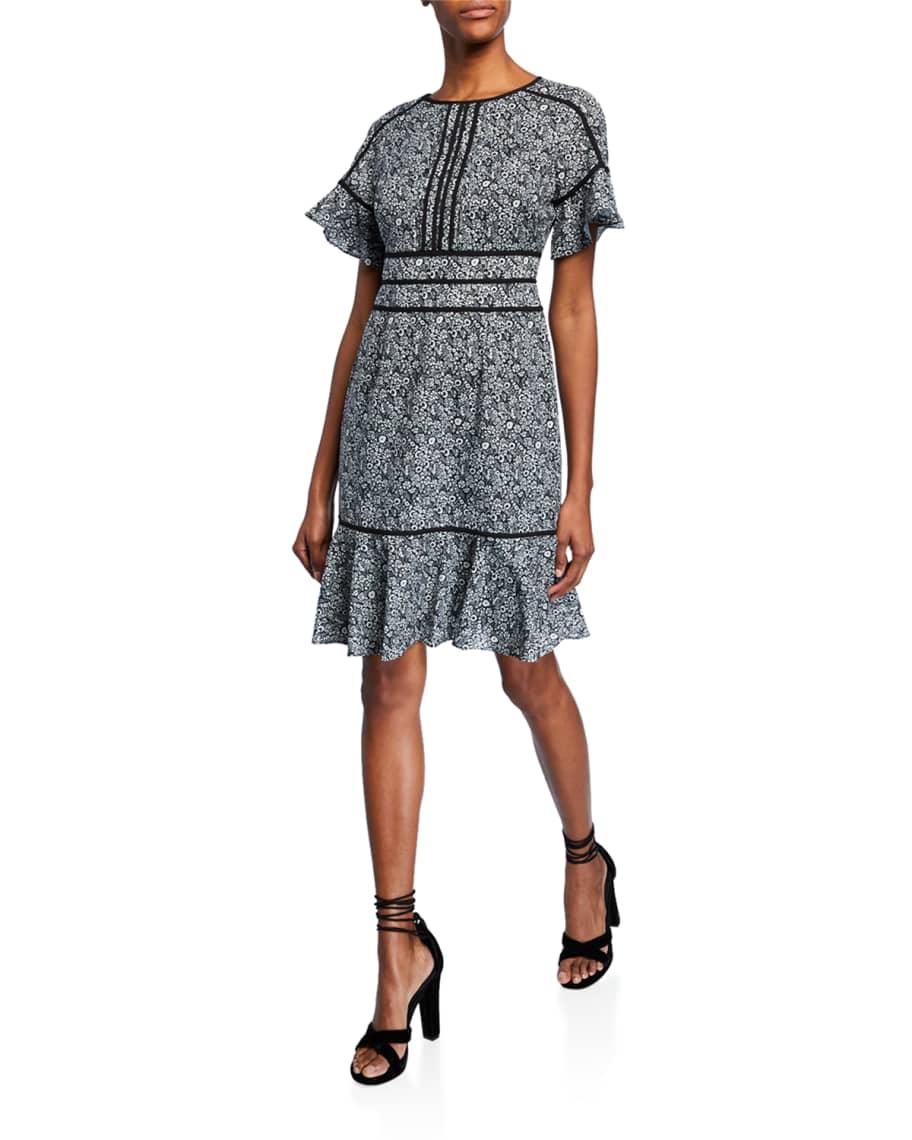 Shani Printed Short-Sleeve Fit-&-Flare Dress | Neiman Marcus