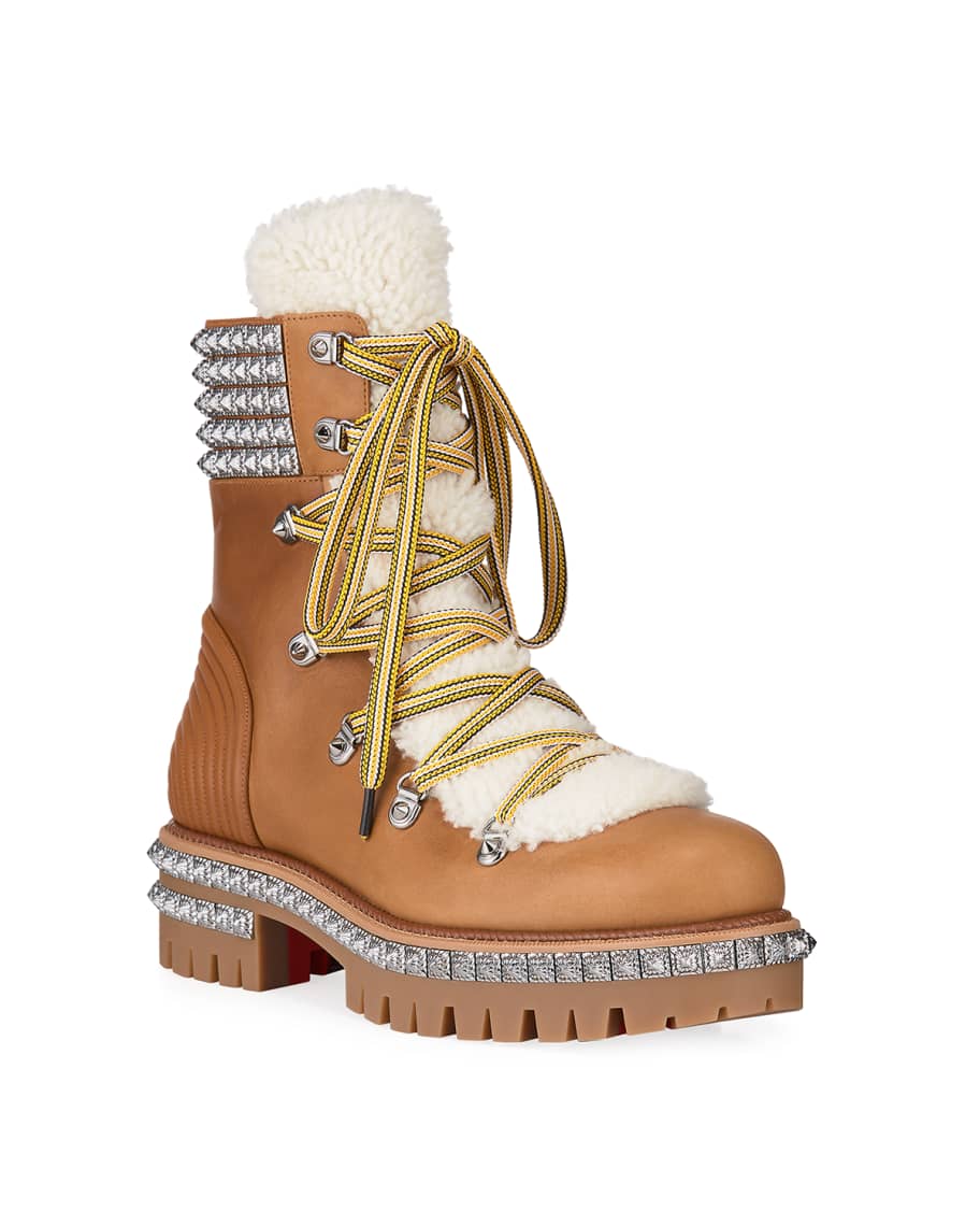 Christian Louboutin Men's Yeti Studded Leather Boots w/ Shearling ...