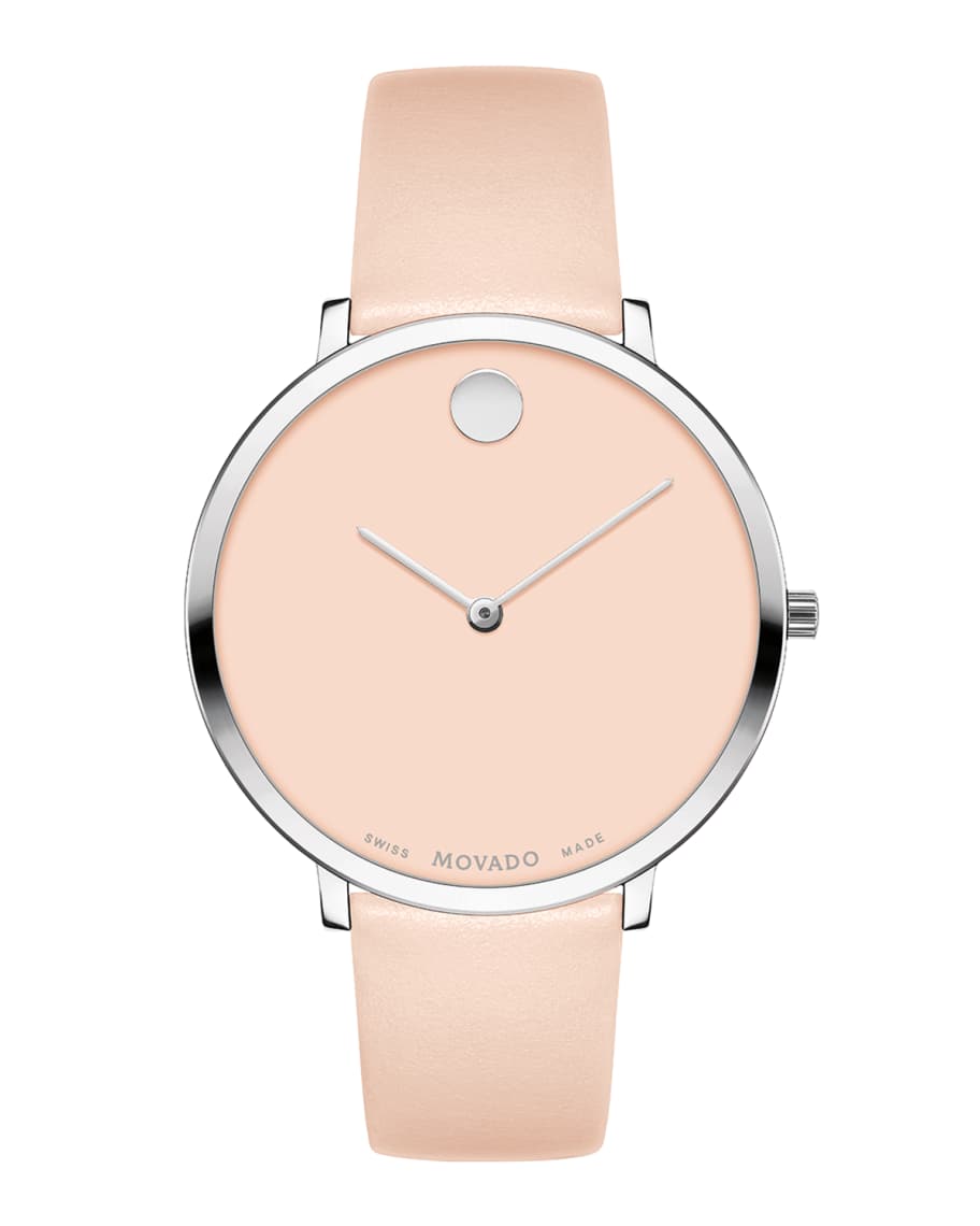 Movado Ultra Slim Leather Watch, Light Pink | Neiman Marcus