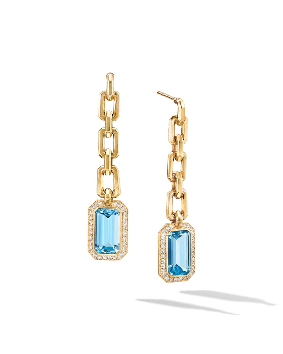 David Yurman Novella 18k Gold Blue Topaz Drop Earrings w/ Diamonds