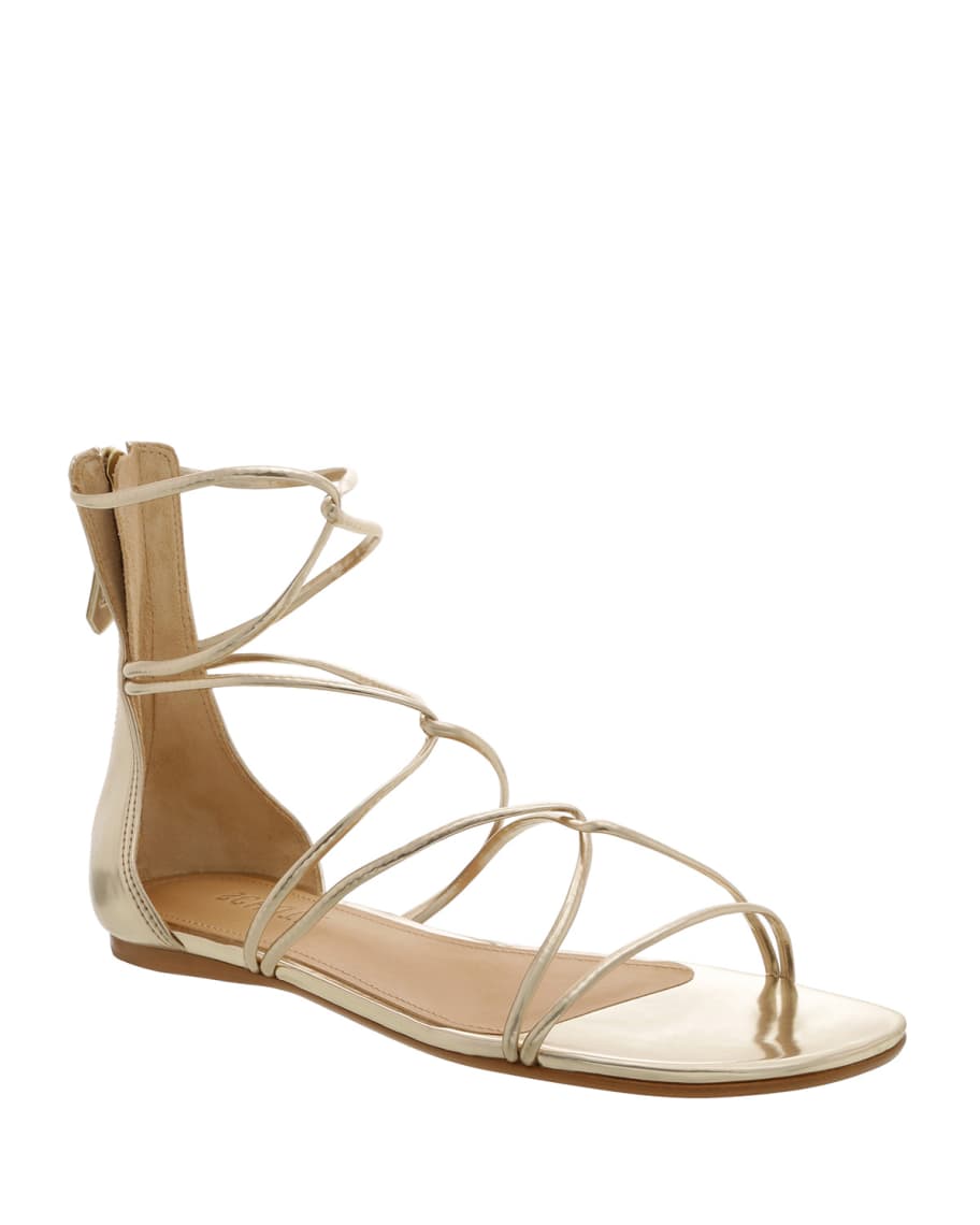 Schutz Fabia Flat Metallic Strappy Sandals Neiman Marcus