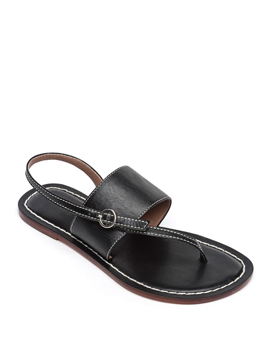 Bernardo Meg Leather Flat Sandals, Black | Neiman Marcus