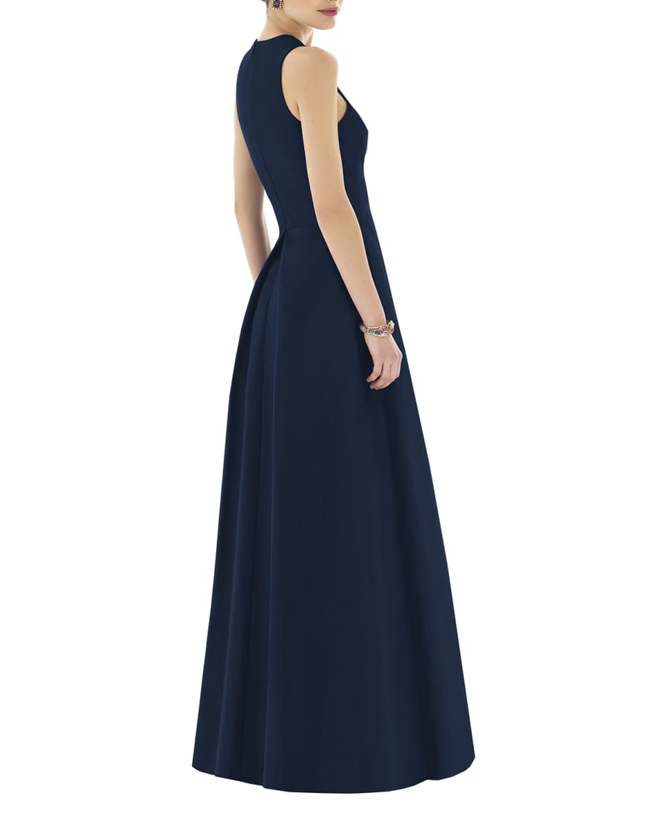 Alfred Sung V-Neck Sleeveless A-Line Gown w/ Inverted Pleat | Neiman Marcus