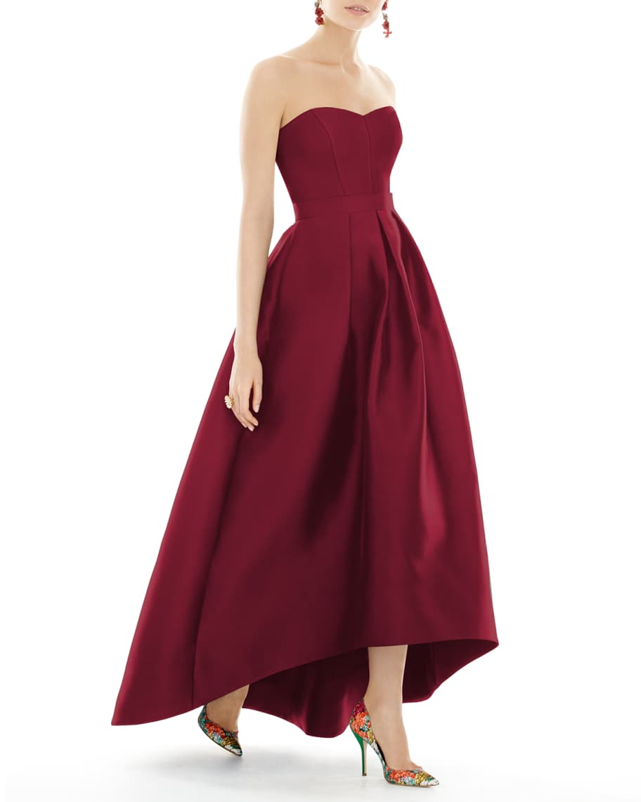 Alfred Sung Strapless Sweetheart High-Low Sateen Gown | Neiman Marcus