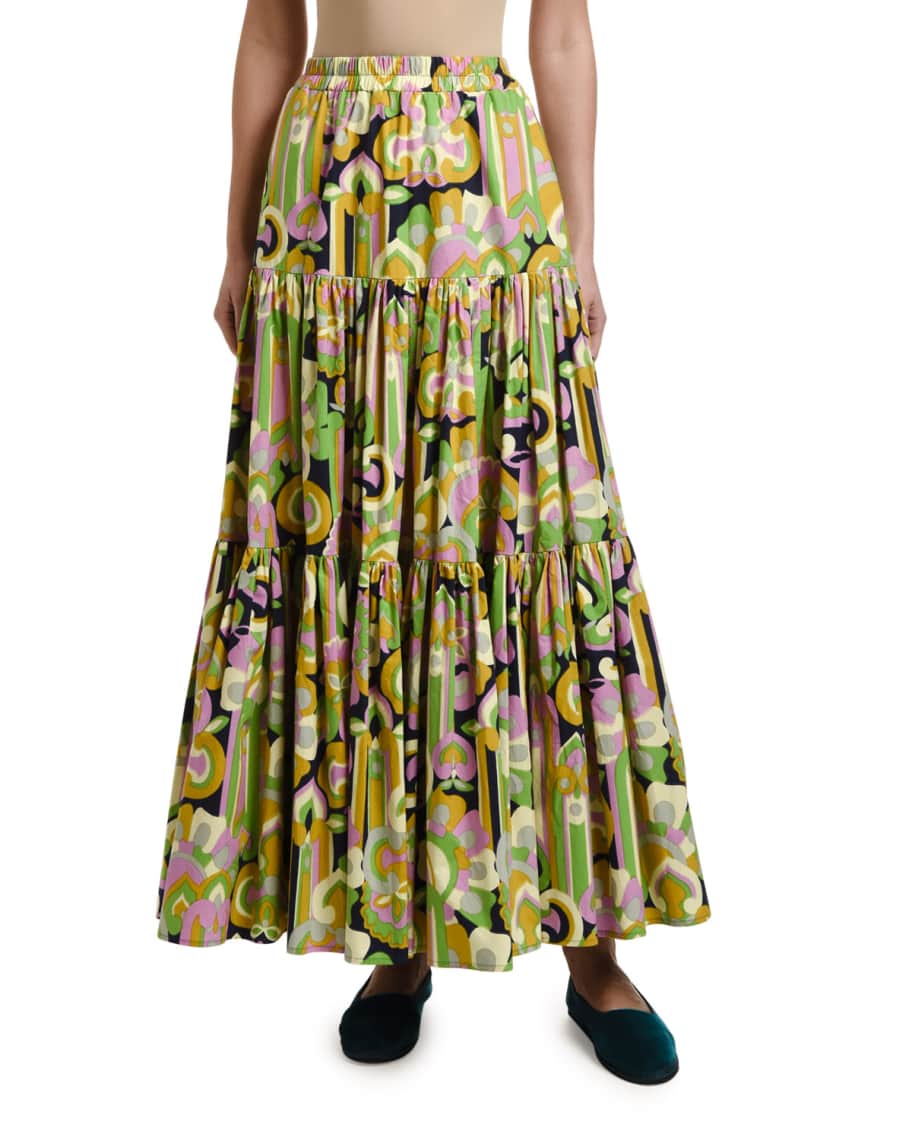 La DoubleJ Floral Print Tiered-Cotton Maxi Skirt | Neiman Marcus