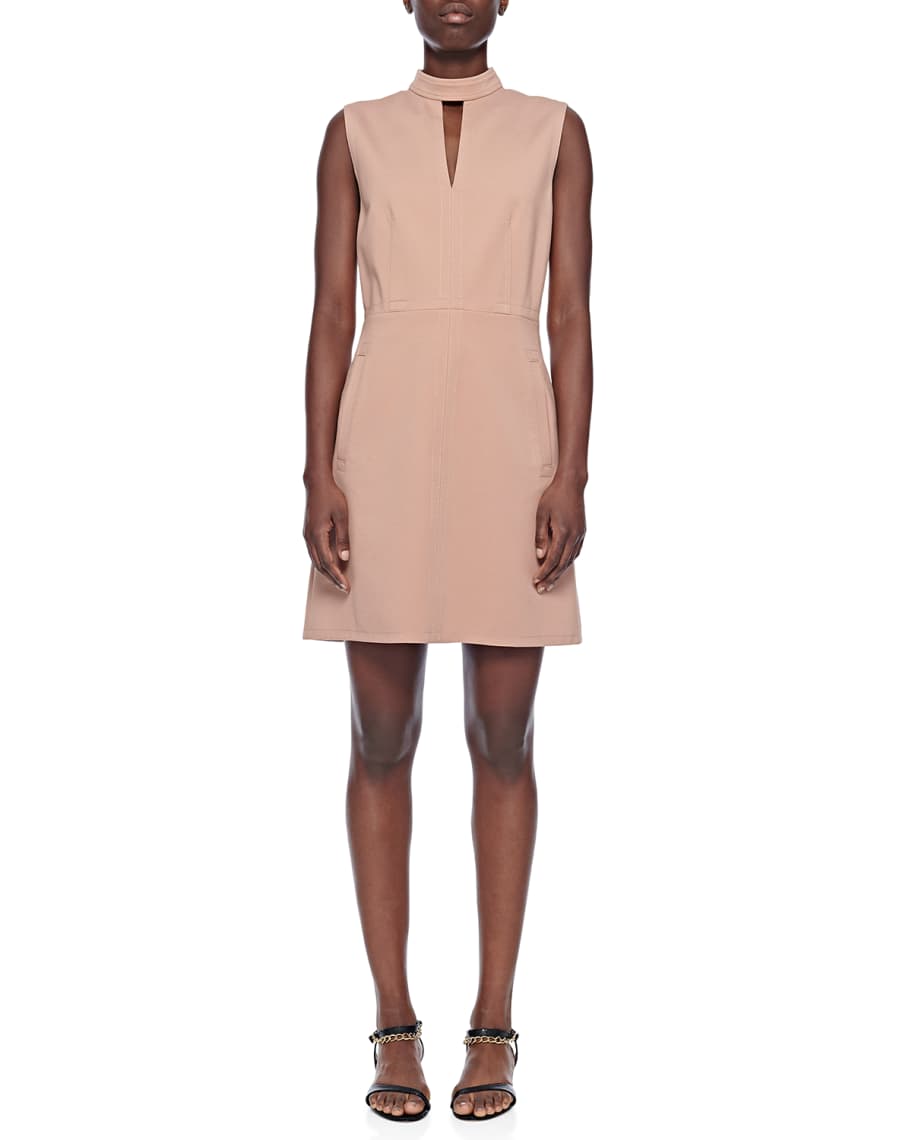 Tibi Mock-Neck Sleeveless A-Line Mini Dress with Pockets | Neiman Marcus