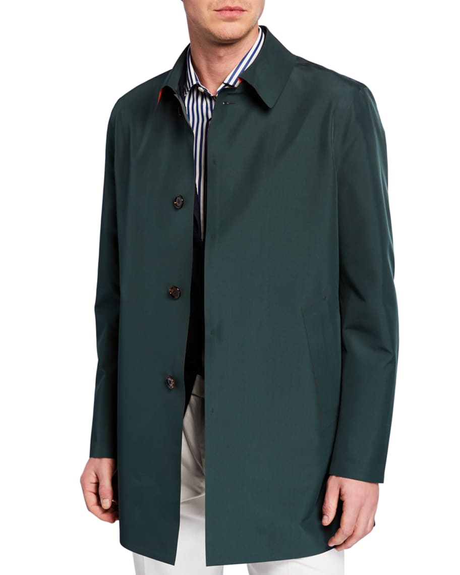 Kired Men's Spread-Collar Rain Coat, Orange/Green | Neiman Marcus