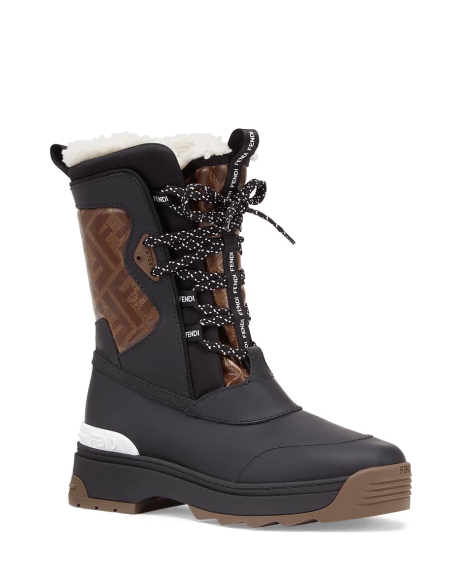 Fendi FF Shearling Snow Boots Neiman Marcus