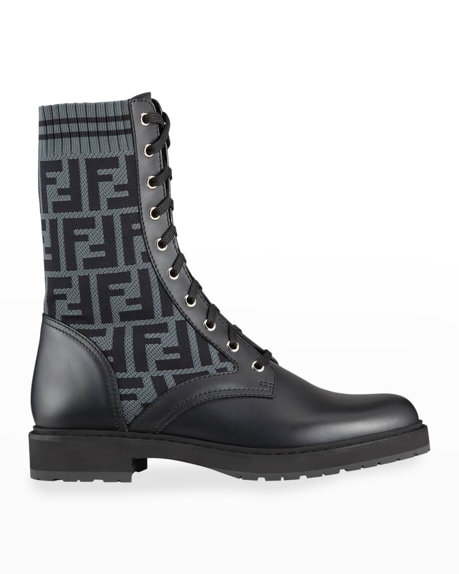 Fendi Leather and FF Combat Boots | Neiman Marcus