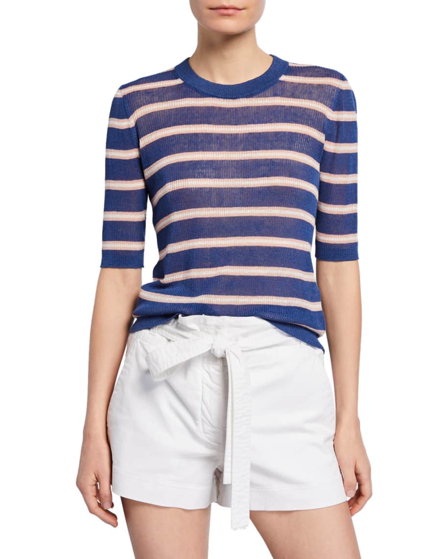 Veronica Beard Dean Striped Elbow Sleeve Sweater Neiman Marcus