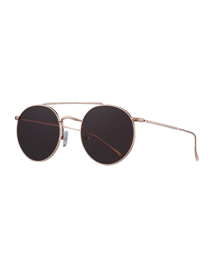 Illesteva Allen M Sunglasses. Round-frame. Rose gold with case P3 Fusion 22K Rose Gold & Rose Tortoise Inlay | Randolph USA main image 4