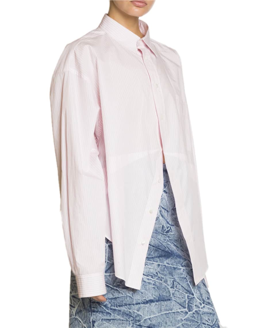 Balenciaga Striped Poplin Masculine Button-Front Blouse | Neiman Marcus
