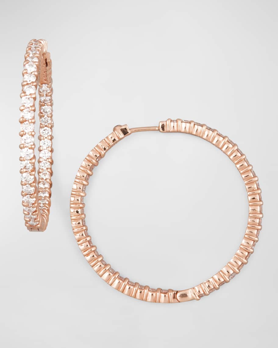 Image 1 of 4: 38mm Rose Gold Diamond Hoop Earrings, 2.46ct