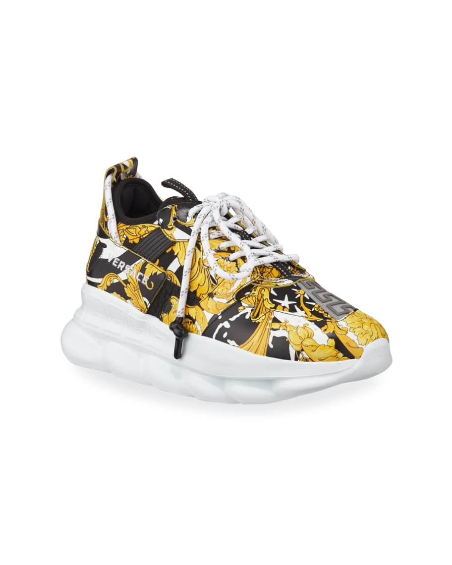 Versace Men's Chain Reaction Caged-print Sneakers In Navy & Multi