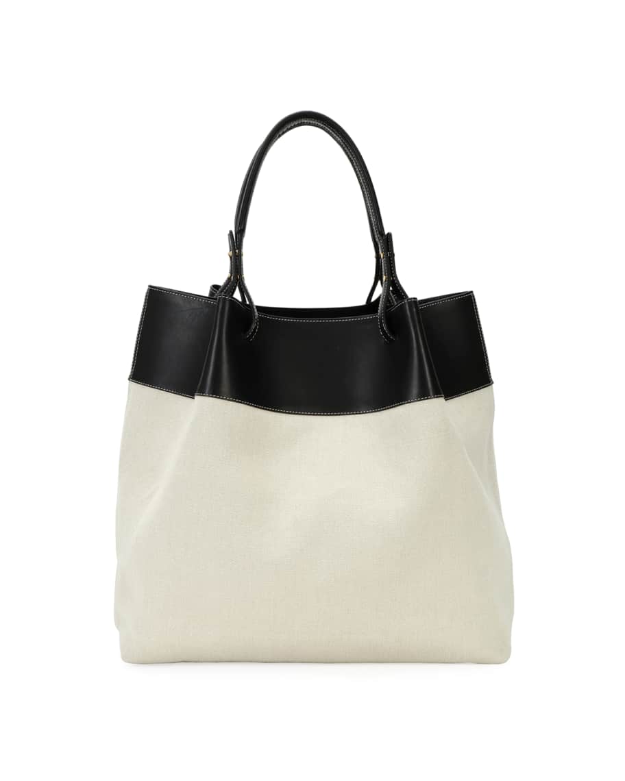 Bottega Veneta Large Leather-Trim Linen Tote Bag | Neiman Marcus