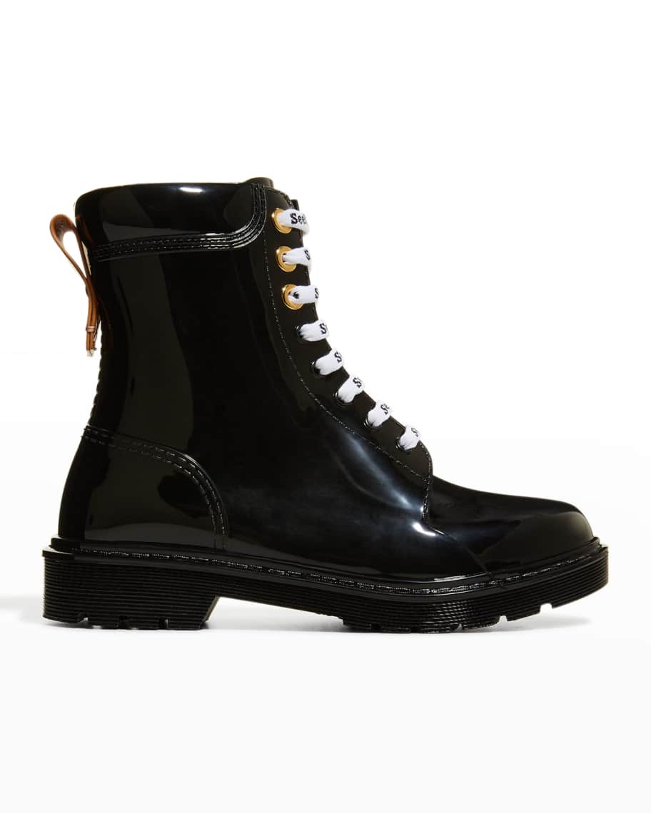 See by Chloe Rubber Lace Up Rain Boots Neiman Marcus